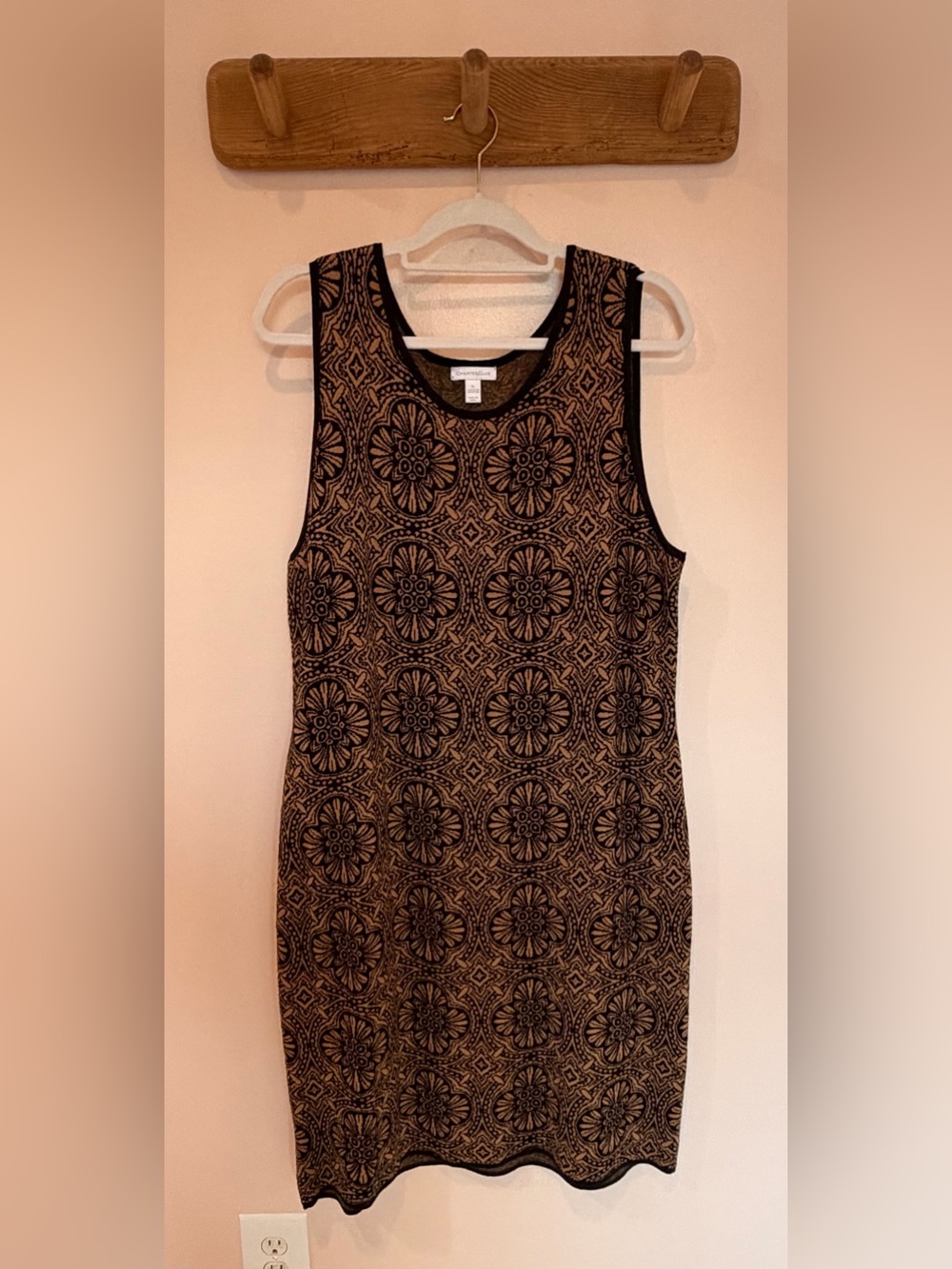 Charter Club Black and Tan Medallion Sleeveless Sheath Sweater Dress - XL